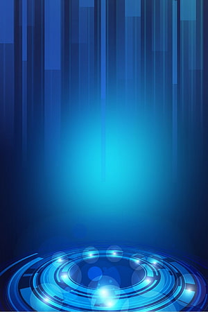 Futuristic Blue Technology Background with Glowing Circular Interface and Vertical Light Beams HD phone wallpaper