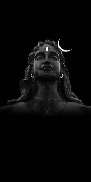 Lord Shiva Statue With Crescent Moon And Third Eye On Black Background HD phone wallpaper