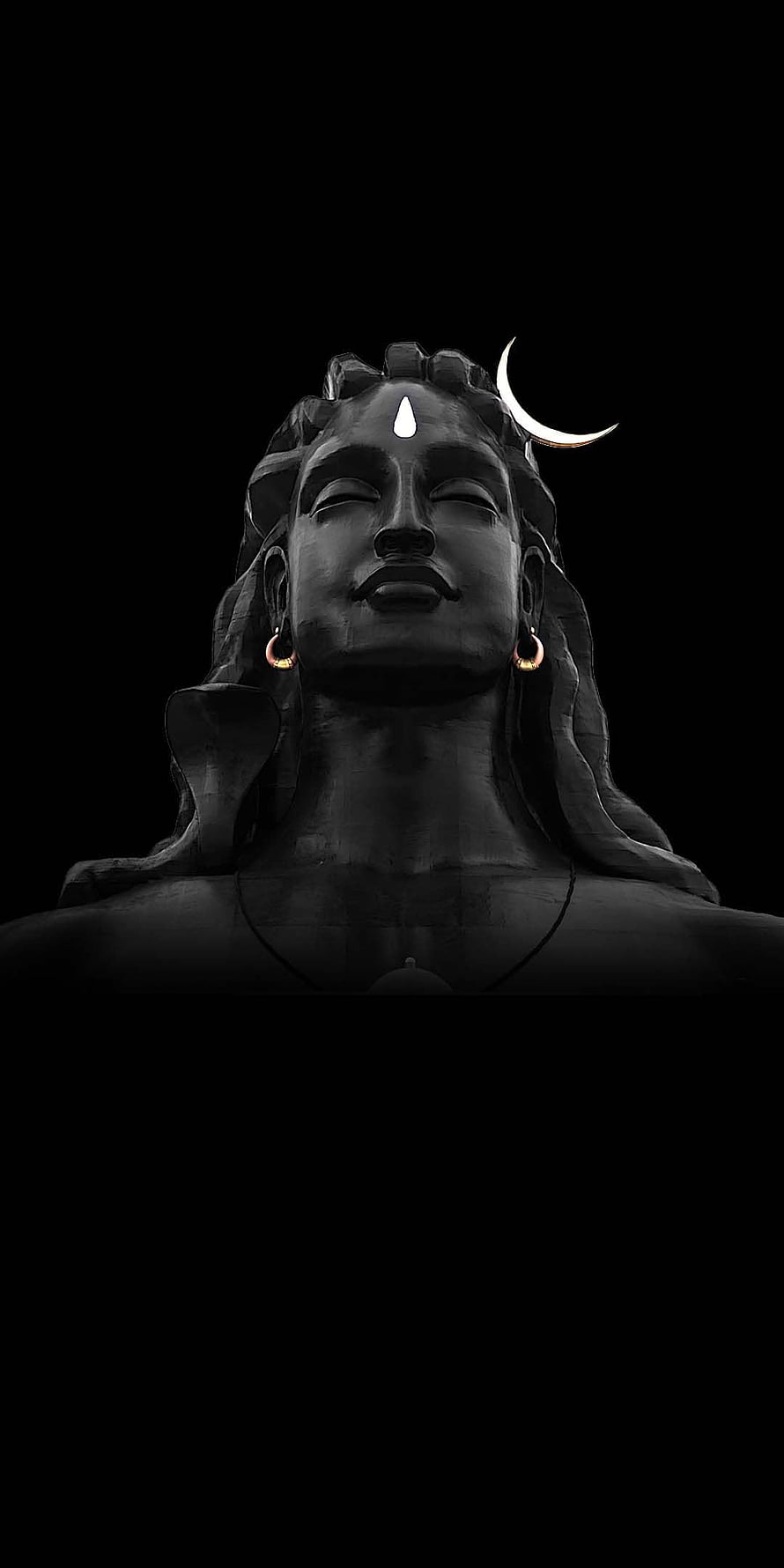 Lord Shiva Statue With Crescent Moon And Third Eye On Black Background HD phone wallpaper