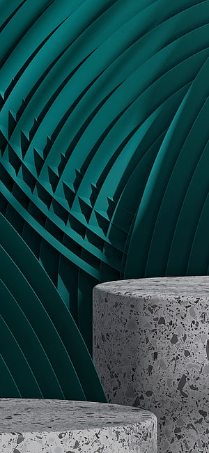 Teal Geometric Architecture with Terrazzo Pedestals Minimalist 3D Render HD phone wallpaper