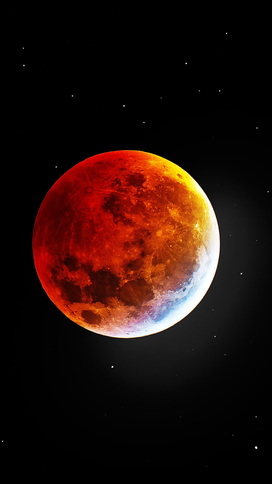 Vivid Blood Moon Eclipse with Fiery Red and Orange Surface Against Starry Night Sky HD phone wallpaper