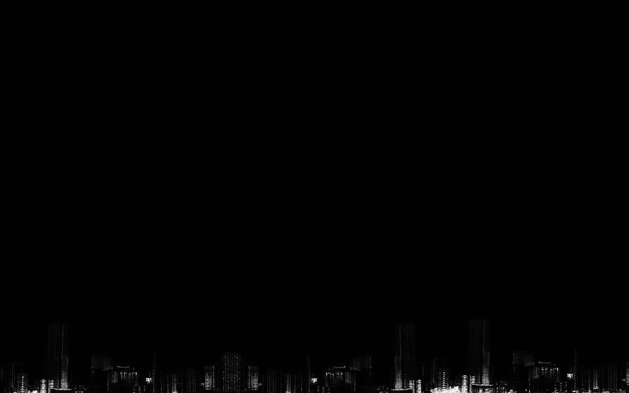 Minimalist Black Night Sky with Distant City Skyline Lights HD wallpaper