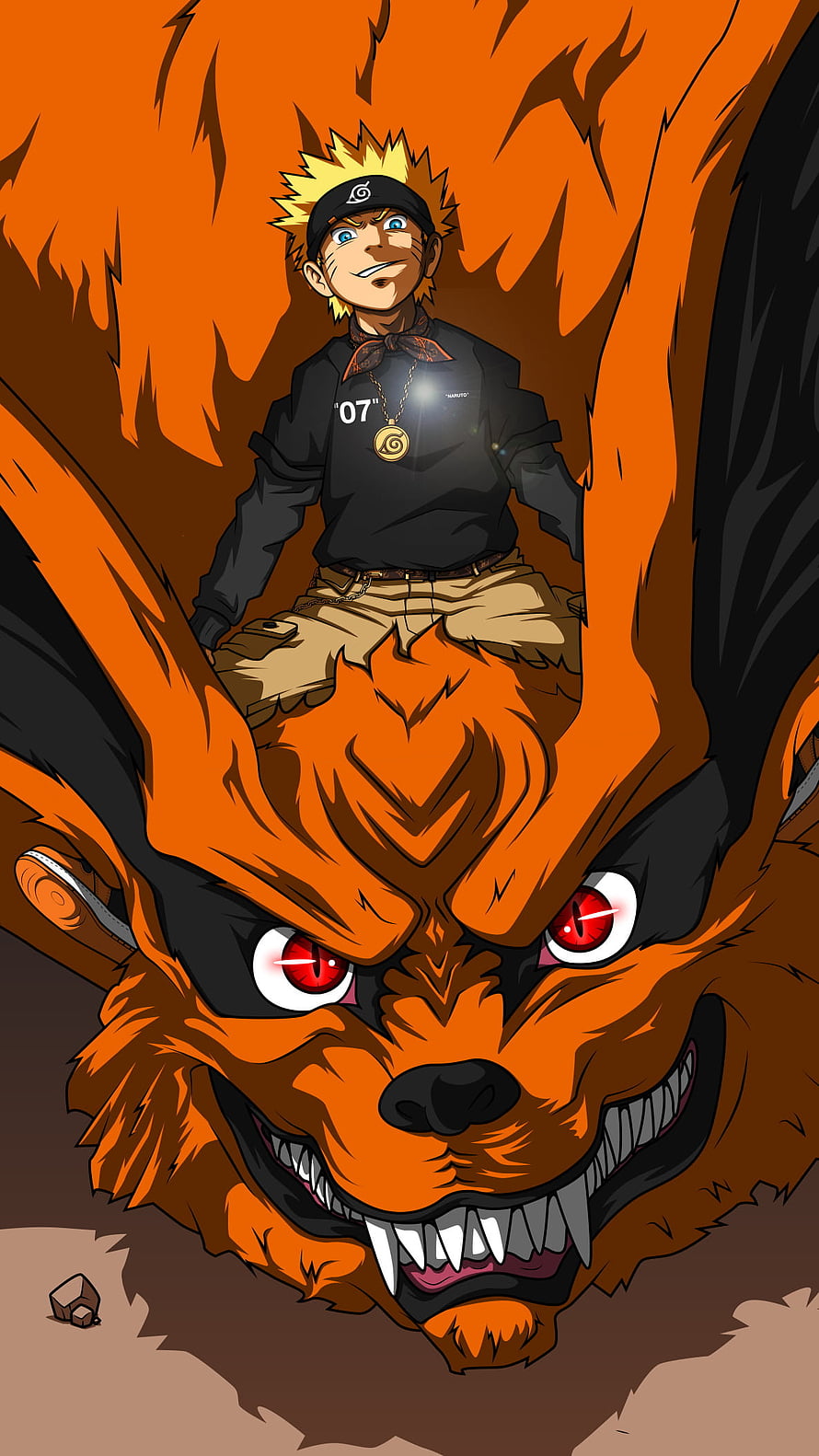 Naruto Uzumaki and Kurama Nine-Tailed Fox Anime Illustration HD phone wallpaper