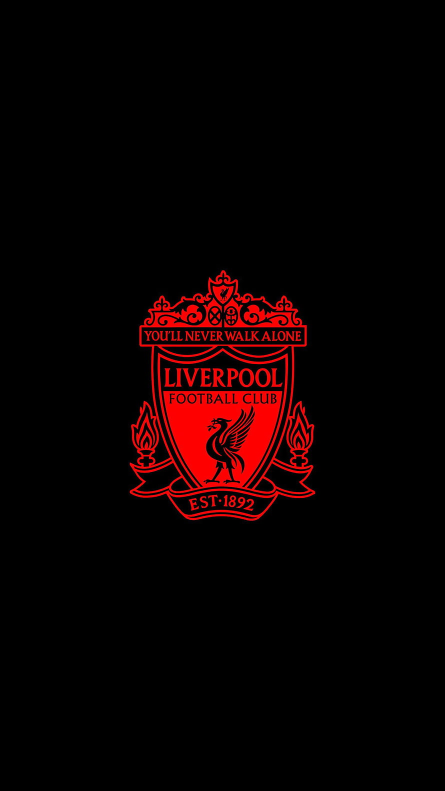 Liverpool Football Club Crest with Liver Bird and You'll Never Walk Alone Motto on Black Background HD phone wallpaper