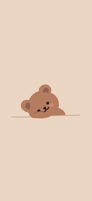 Cute Brown Bear Lying Down Minimalist Aesthetic Wallpaper HD phone wallpaper