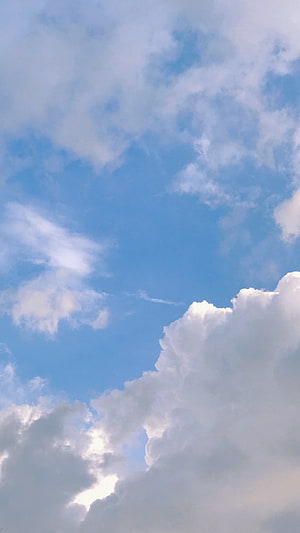 Serene Pastel Blue Sky With Fluffy White Cumulus Clouds HD phone wallpaper