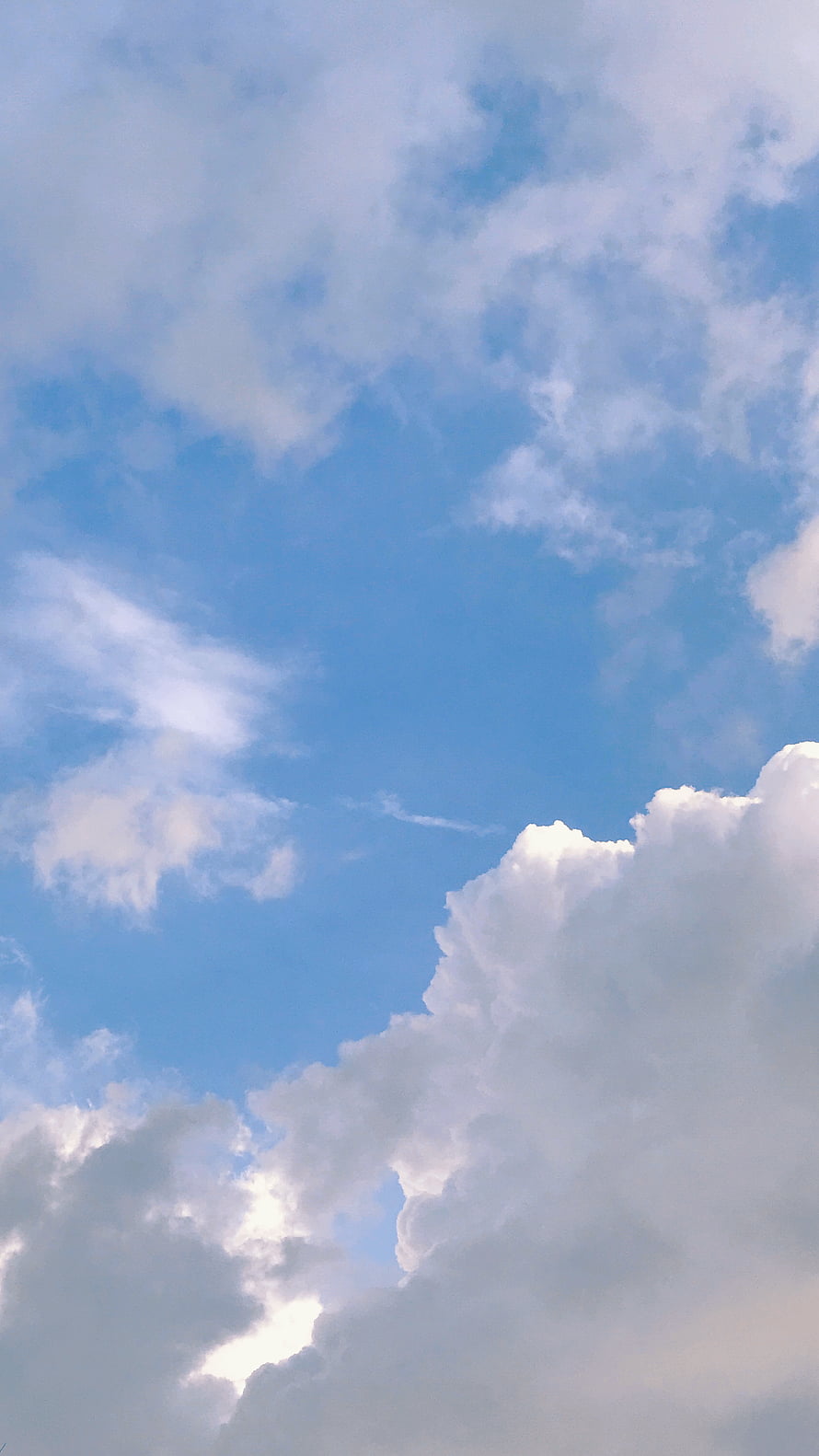 Serene Pastel Blue Sky With Fluffy White Cumulus Clouds HD phone wallpaper