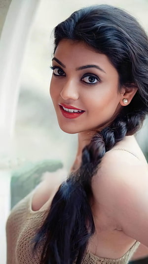 Kajal Agarwal Portrait with Braided Hair and Red Lipstick HD phone wallpaper