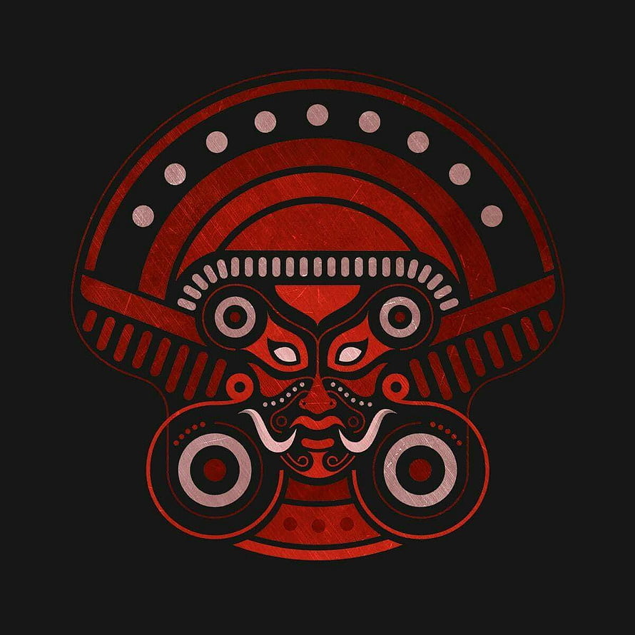 Red and Black Kerala Mural Style Theyyam Mask Illustration HD phone wallpaper