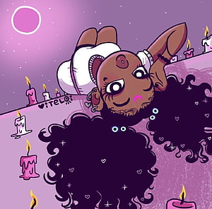 Stylized Black Girl Illustration with Candles and Purple Aesthetic HD wallpaper