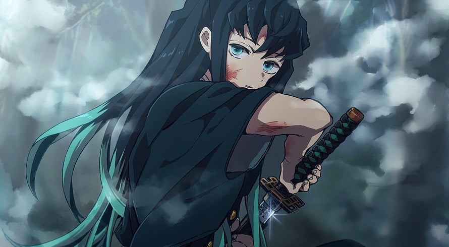 Mitsuri Kanroji from Demon Slayer Wielding Her Nichirin Sword in Misty Atmosphere HD wallpaper