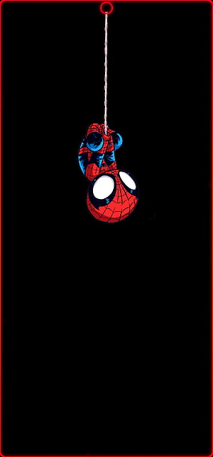 Spider-Man Hanging Upside Down on Web Against Black Background, Spiderman, Anime, Comic HD phone wallpaper