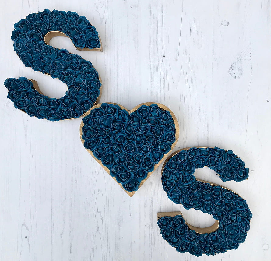 Teal Fabric Rose Letter S and Heart Wall Decor on White Wood Background HD wallpaper