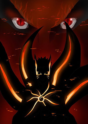 Naruto Baryon Mode Silhouette with Kurama Eyes and Chakra Aura HD phone wallpaper