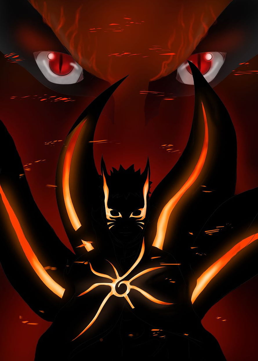 Naruto Baryon Mode Silhouette with Kurama Eyes and Chakra Aura HD phone wallpaper