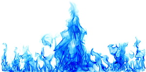 Vibrant Blue Flame Plumes Rising Against a Clean White Background HD wallpaper