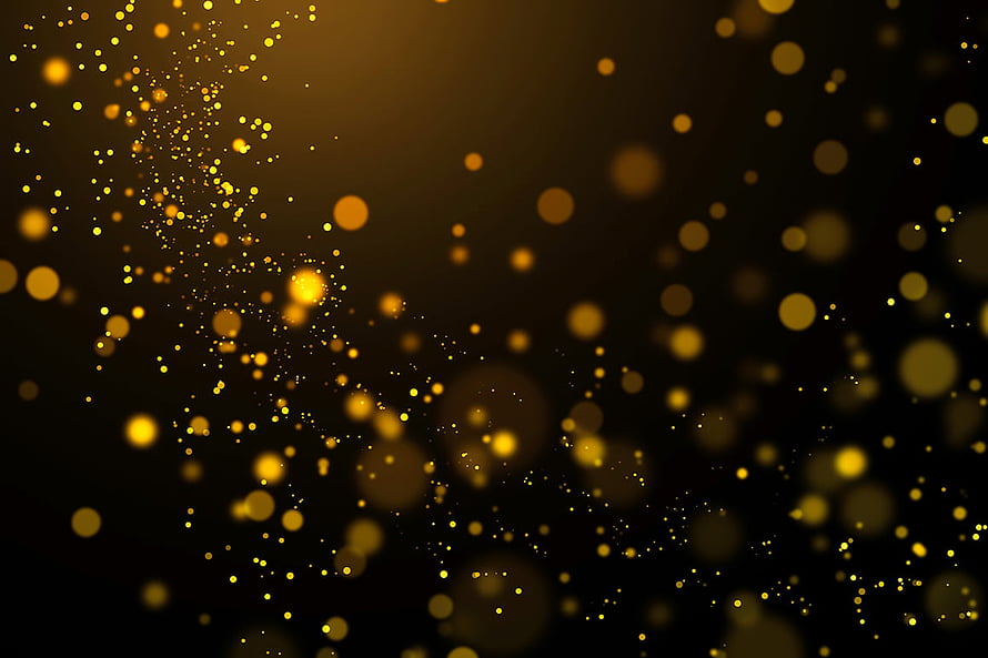 Golden bokeh light particles on a dark background with soft glowing dots and sparkling dust HD wallpaper