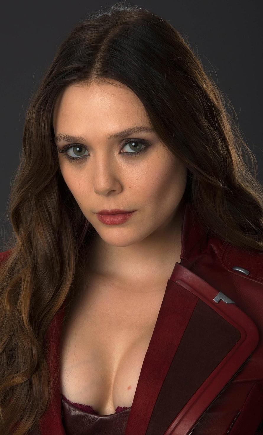 Elizabeth Olsen as Wanda Maximoff in Scarlet Witch Red Leather Jacket Portrait HD phone wallpaper