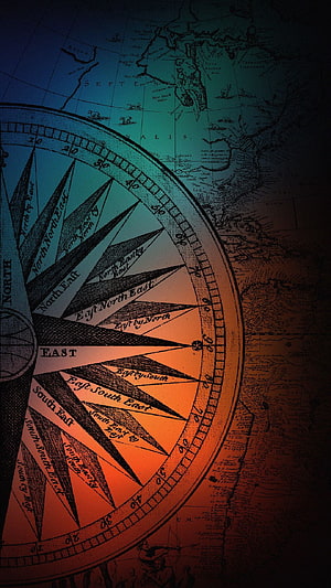 Vintage Nautical Compass Rose Over Antique World Map with Warm Gradient Lighting HD phone wallpaper