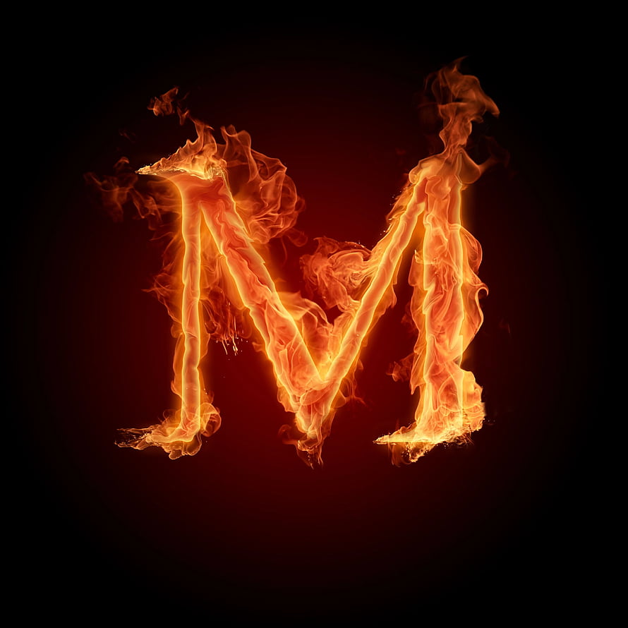 Flaming Letter M Fire Typography on Dark Background HD phone wallpaper