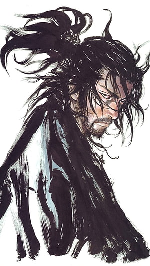 Vagabond Manga Character Portrait in Expressive Ink Brush Style HD phone wallpaper