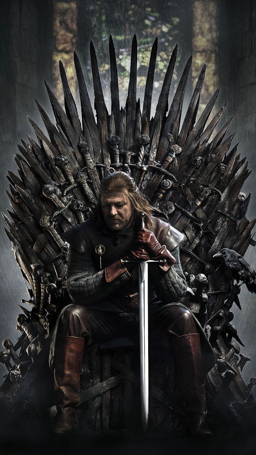 Ned Stark Seated on the Iron Throne Holding a Sword in Game of Thrones HD phone wallpaper