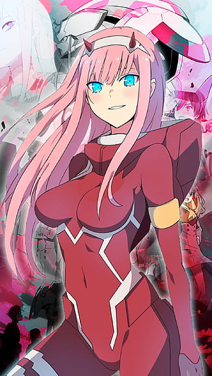 Zero Two in Red Plugsuit from Darling in the Franxx Anime Character Art HD phone wallpaper