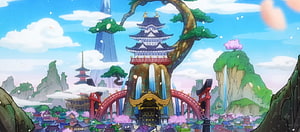 One Piece Wano Country Anime Landscape with Pagoda and Torii Gates HD wallpaper