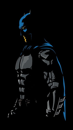 Minimalist Batman Silhouette with Blue and Gold Accents on Black Background, Amoled minimalist Minimalist black top minimalist black, Thor Amoled HD phone wallpaper