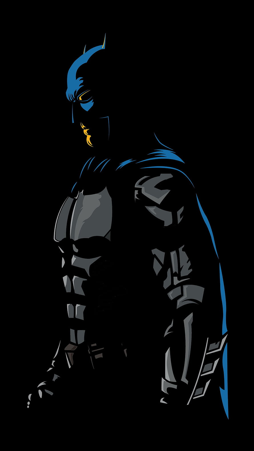 Minimalist Batman Silhouette with Blue and Gold Accents on Black Background, Amoled minimalist Minimalist black top minimalist black, Thor Amoled HD phone wallpaper
