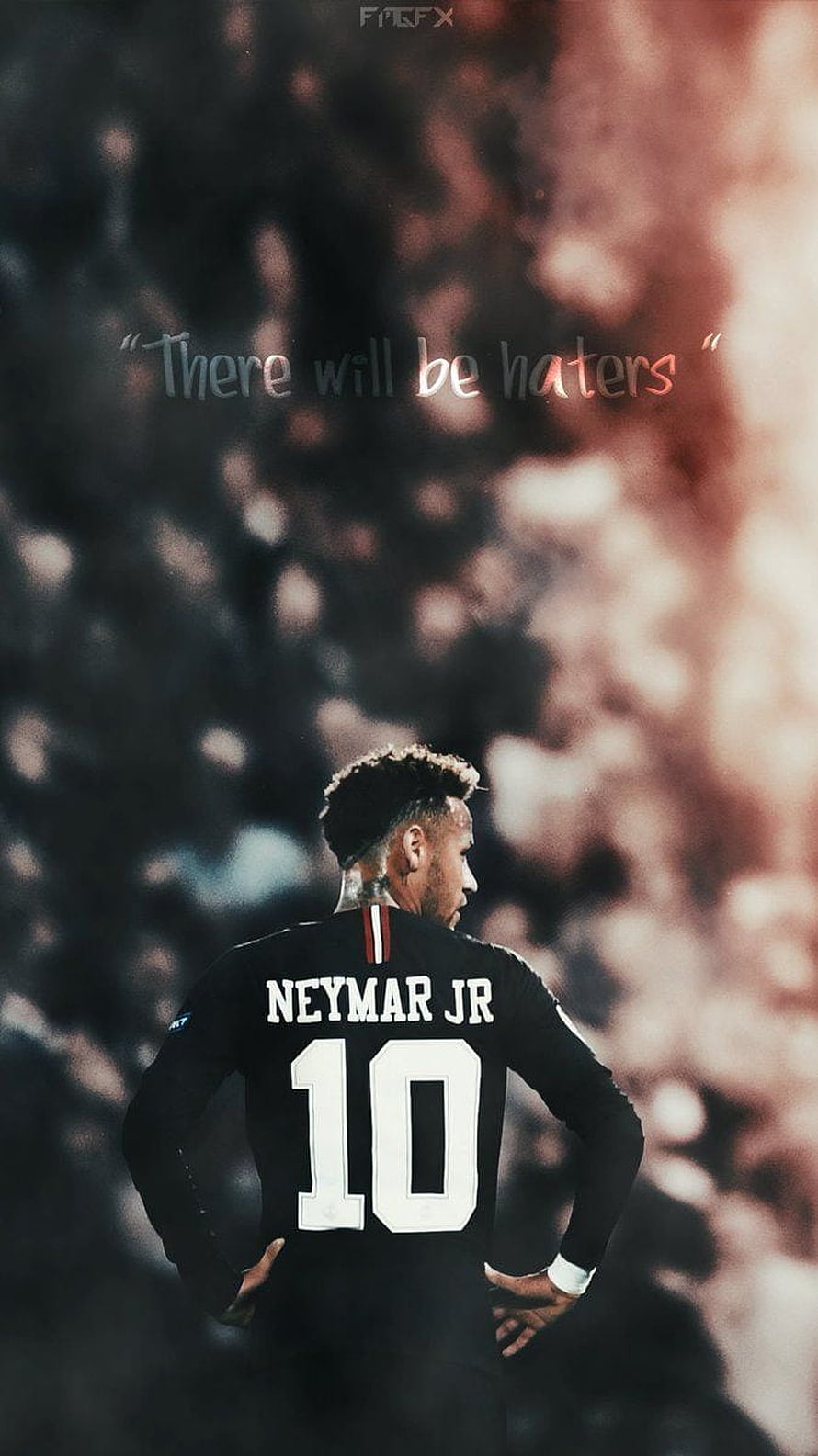 Neymar Jr in PSG Black Away Kit Standing on the Pitch with Stadium Crowd Background HD phone wallpaper