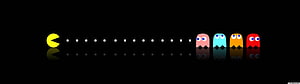 Pac-Man and Ghosts Chasing Dots on Black Background HD wallpaper