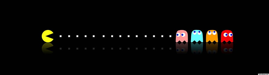 Pac-Man and Ghosts Chasing Dots on Black Background HD wallpaper