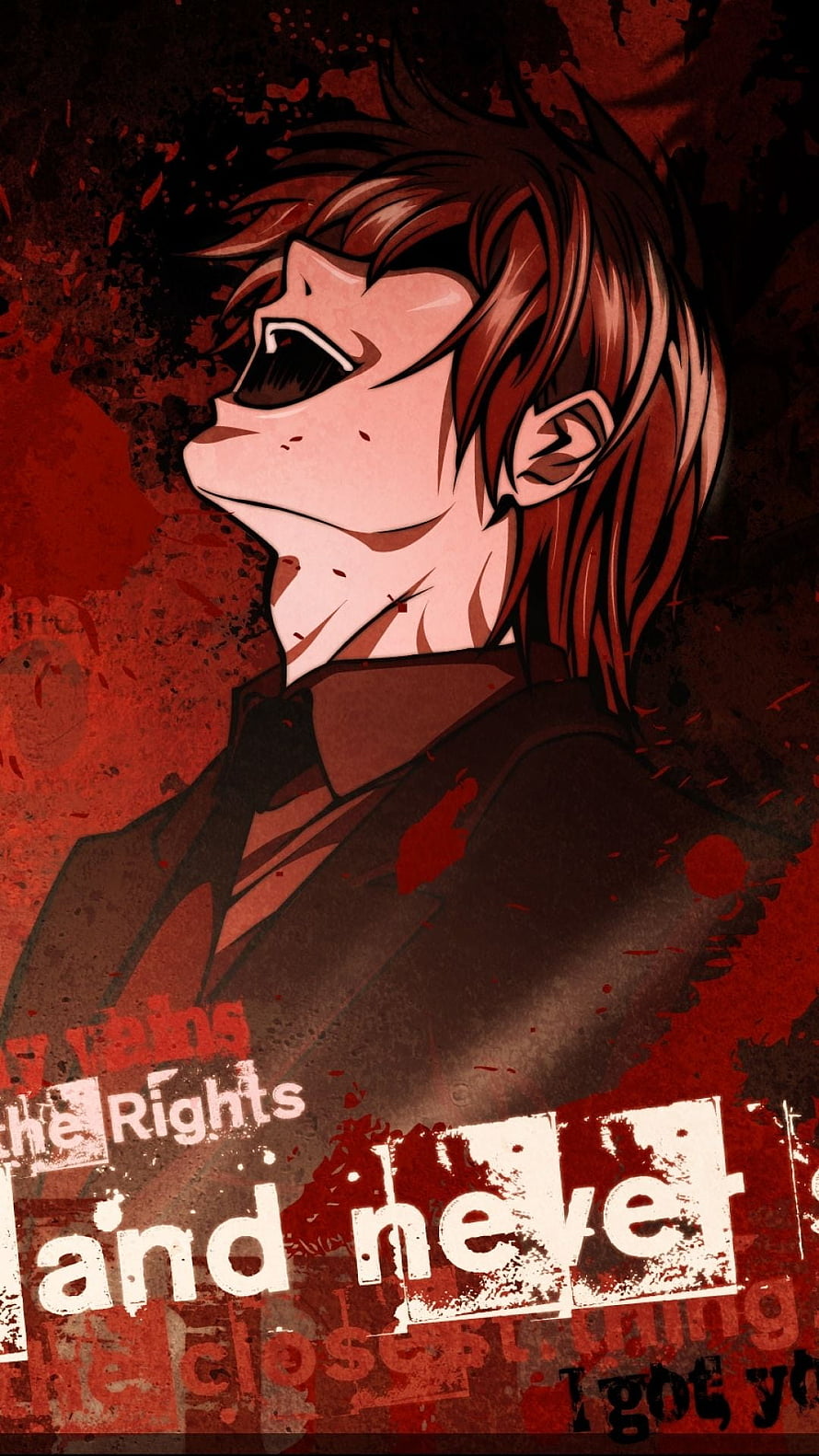 Death Note Kira Anime Character Screaming in Dark Red Grunge Style HD phone wallpaper
