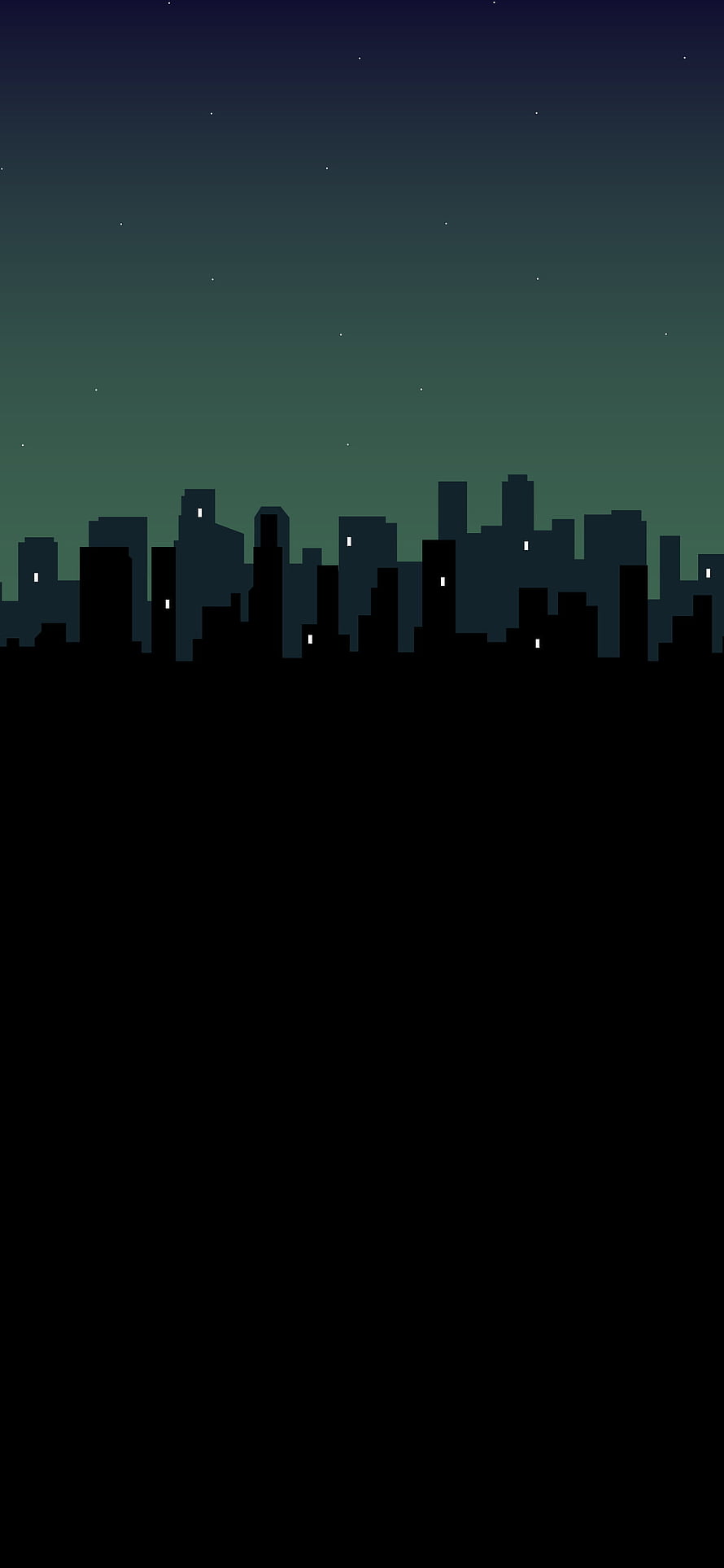 Minimalist Pixel Art City Skyline at Night with Starry Gradient Sky HD phone wallpaper