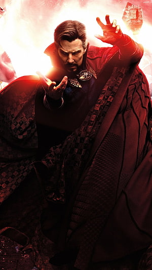 Doctor Strange Casting A Powerful Spell With Glowing Hands In A Dramatic Red-Lit Scene HD phone wallpaper
