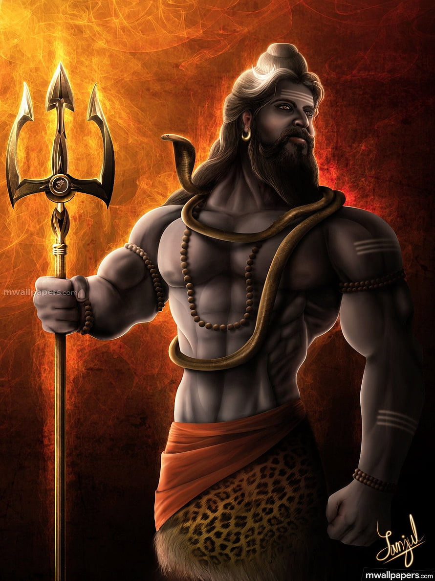 Lord Shiva Rudra Avatar Digital Art With Trishula And Serpent HD phone wallpaper