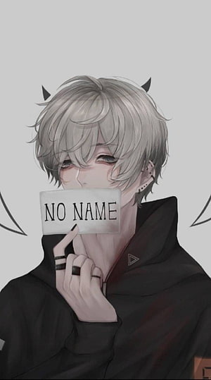 Silver-Haired Anime Boy Holding No Name Card in Black Hoodie HD phone wallpaper