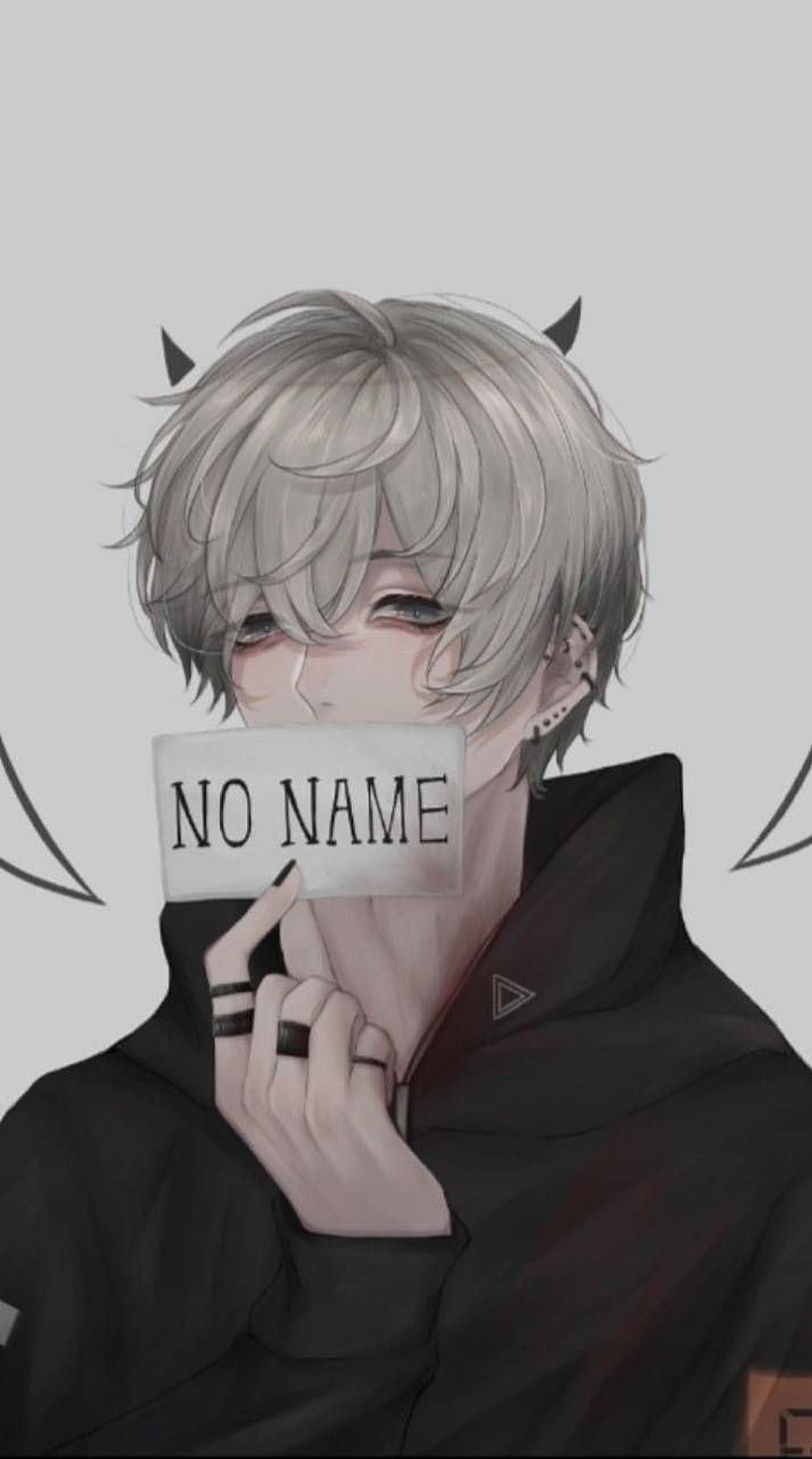 Silver-Haired Anime Boy Holding No Name Card in Black Hoodie HD phone wallpaper