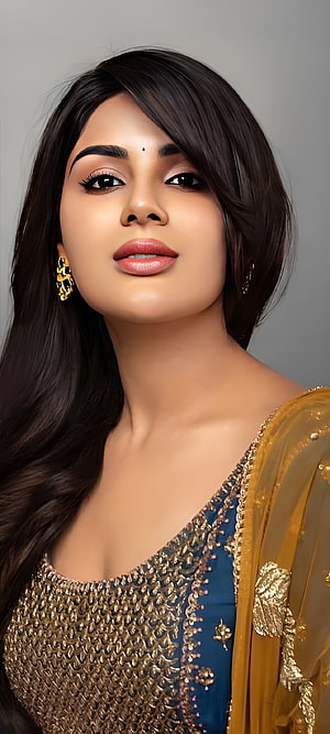 Elegant Indian Woman in Gold and Blue Embroidered Ethnic Wear, Beautiful girl, beauty, Indian HD phone wallpaper