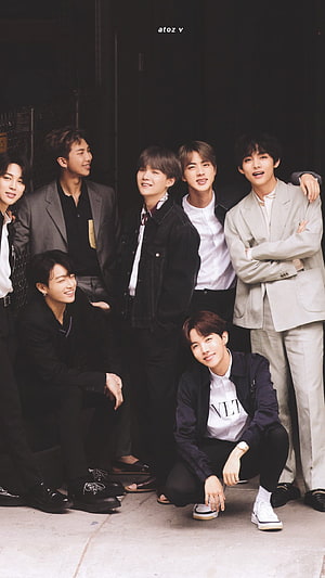 BTS Group Portrait in Stylish Suits and Casual Wear HD phone wallpaper