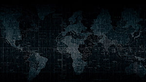 Dark Digital World Map with Matrix Code Overlay for Cybersecurity Theme HD wallpaper