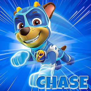 Mighty Chase from PAW Patrol in Dynamic Blue Action Pose with Speed Lines HD phone wallpaper
