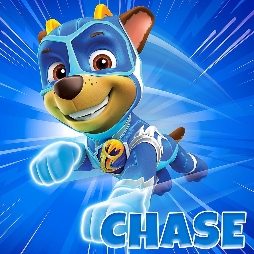 Mighty Chase from PAW Patrol in Dynamic Blue Action Pose with Speed Lines HD phone wallpaper