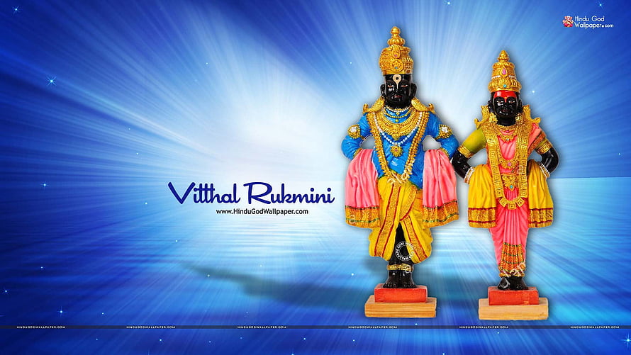Vitthal Rukmini Hindu Deity Statues on Radiant Blue Background HD wallpaper