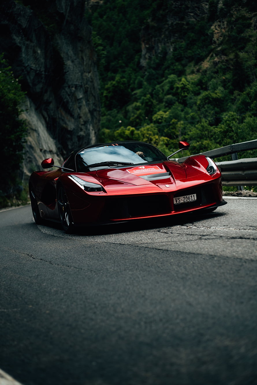 Red Ferrari LaFerrari Aperta on a Mountain Road HD phone wallpaper