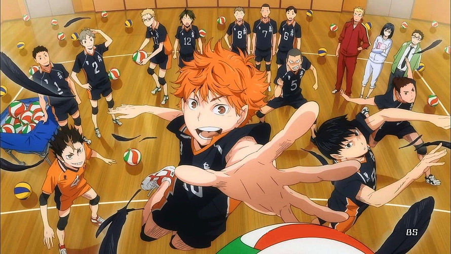 Haikyuu Karasuno Volleyball Team Training Scene Anime Illustration HD wallpaper
