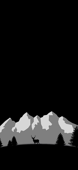 Minimalist Black Deer Silhouette Against Snowy Mountain Range HD phone wallpaper
