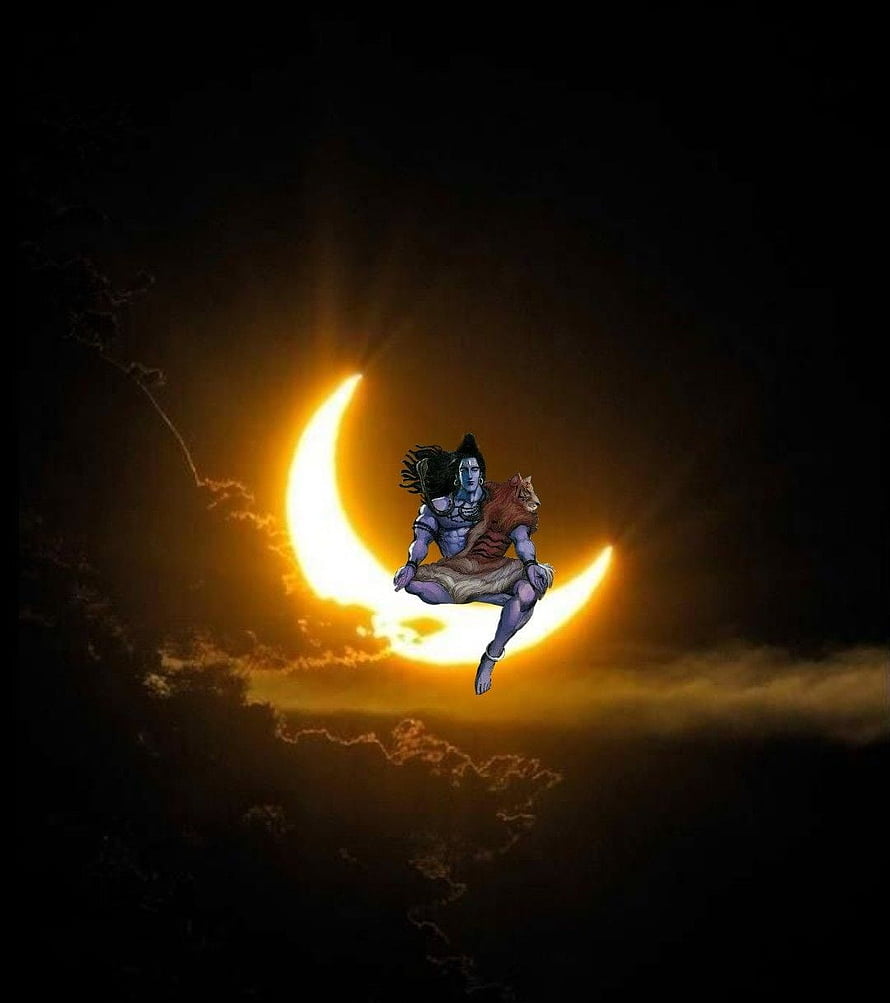 Lord Shiva as Adiyogi Meditating on a Crescent Moon with Tiger Skin HD phone wallpaper