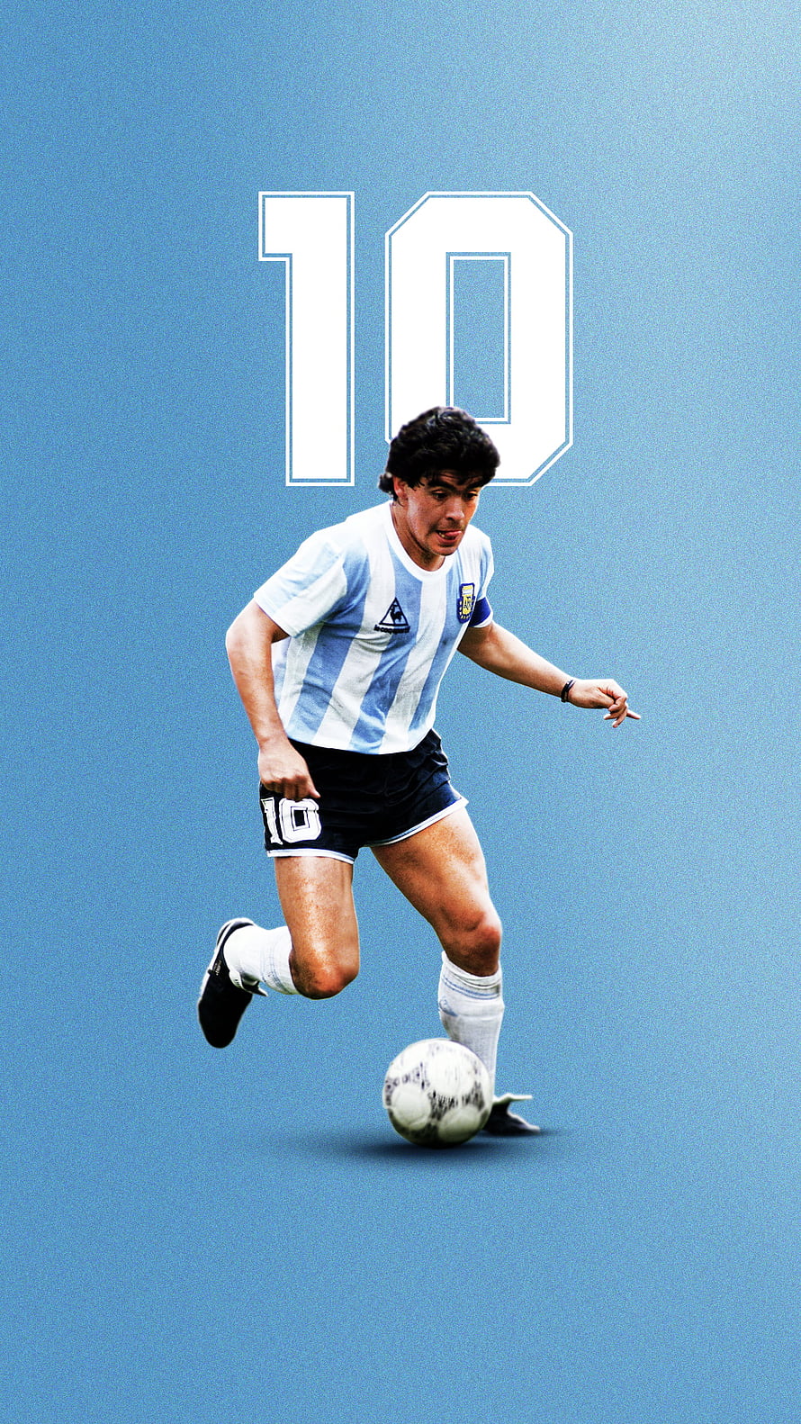 Diego Maradona in Classic Argentina Striped Kit Dribbling the Ball HD phone wallpaper